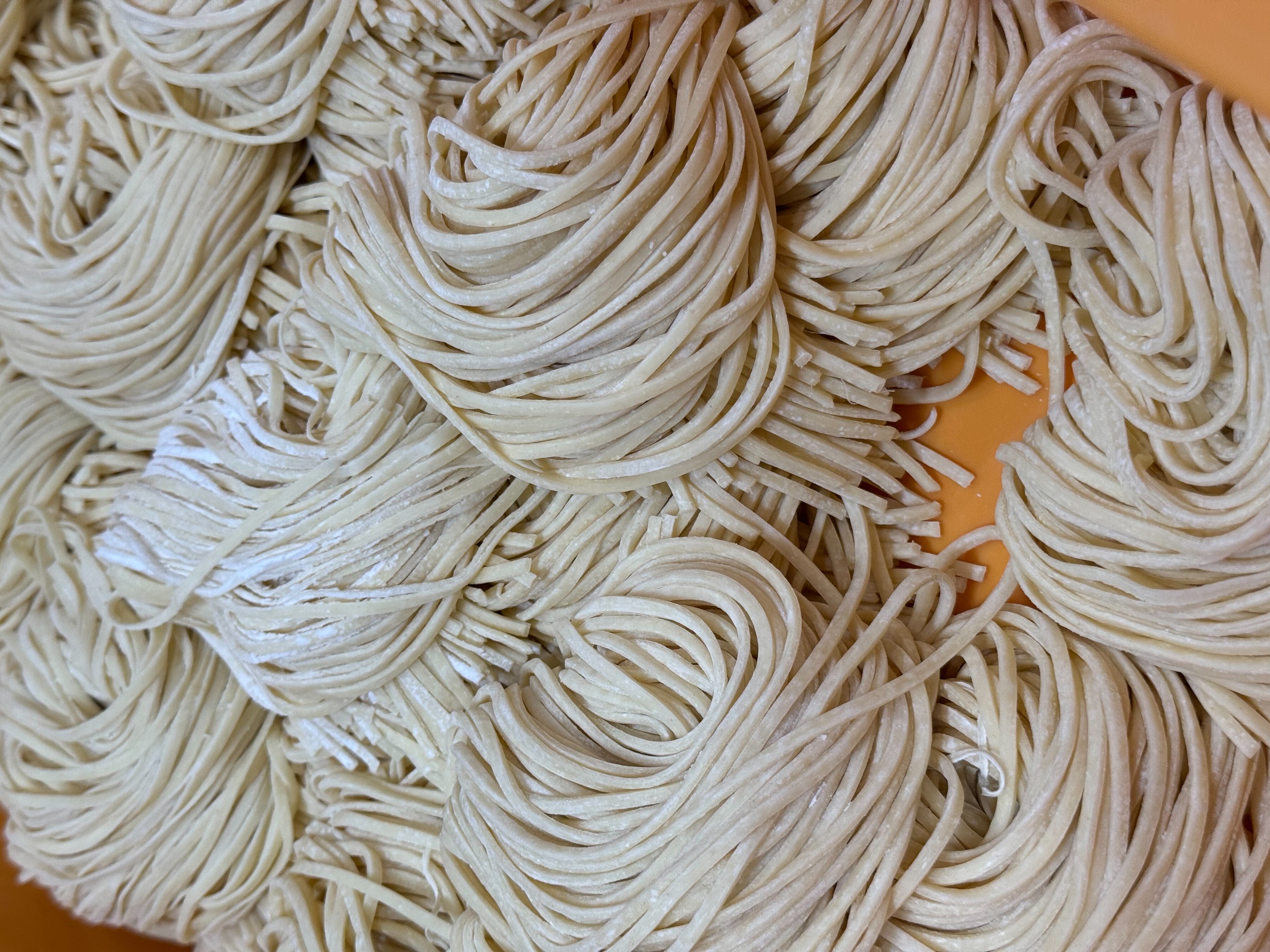 Fresh noodle nests in production tray
